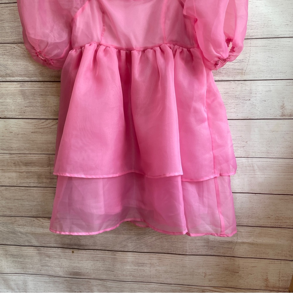 NEW WITH TAGS CHELSEA & VIOLET OFF SHOULDER BABY DOLL MINI DRESS IN PINK ORGANZA - Picture 3 of 6